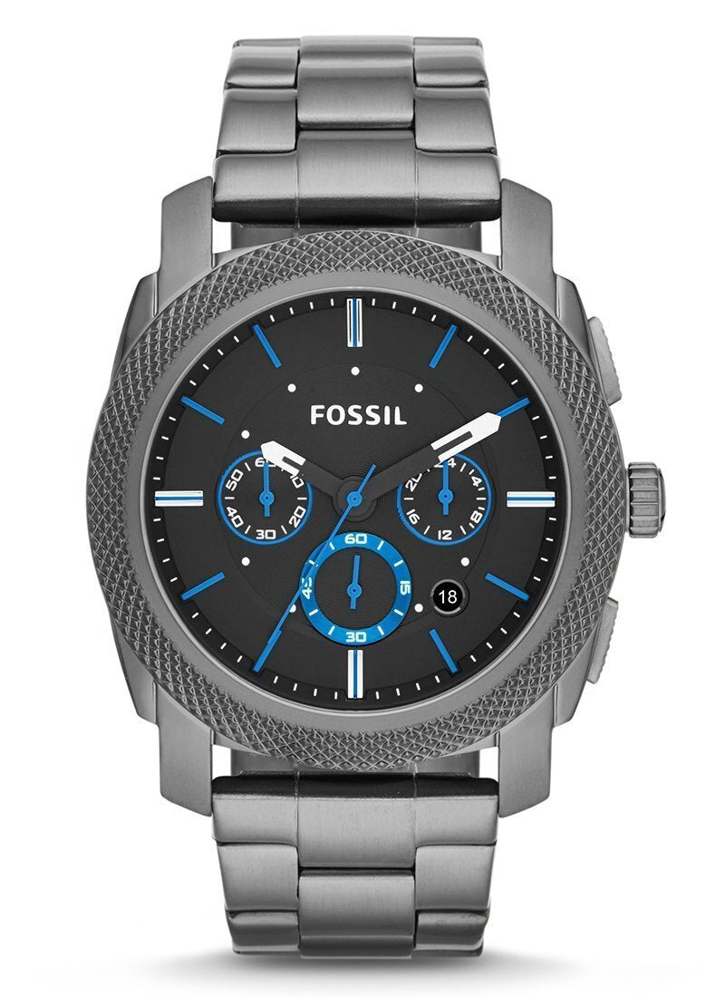 Fossil Silver Metal Strap Black Dial Chronograph Watch For Men