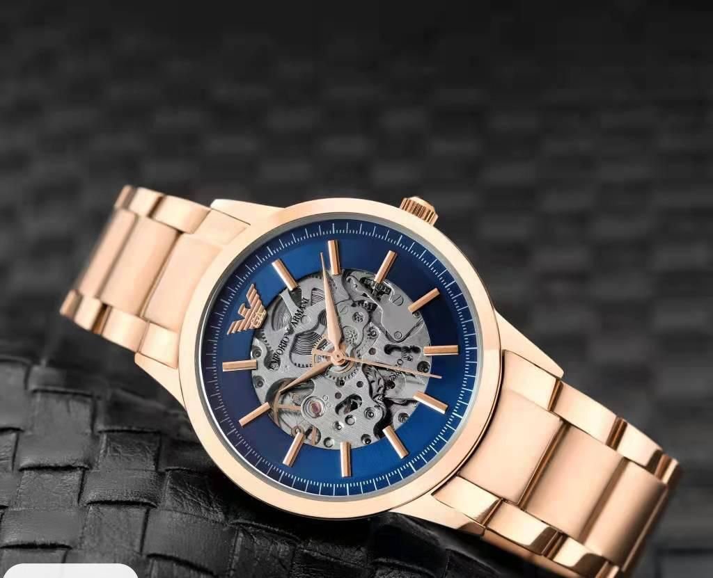 Emporio Armani Automatic Transparent Rose Gold Metal Strap Men's Watch