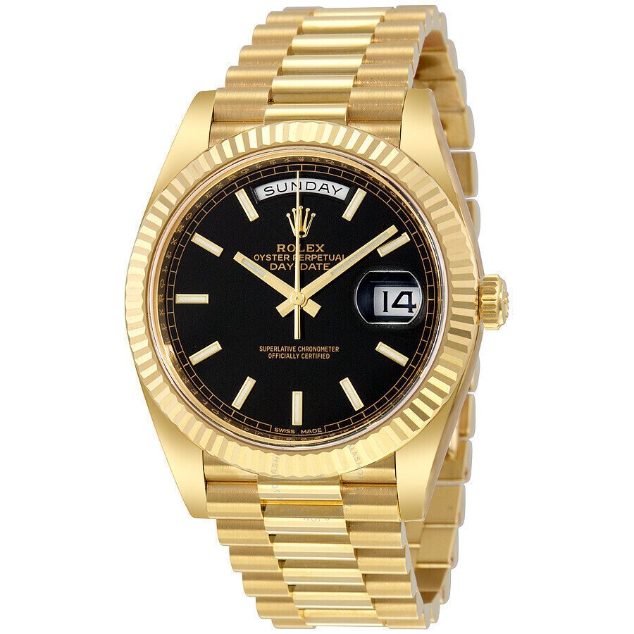 Rolex Day-Date Oyster Black Dial Gold Metal Strap Watch For Men