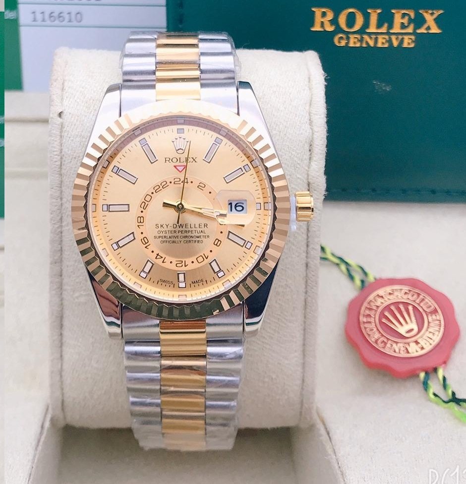 Classic Rolex Gold Dial Metal Belt For Men