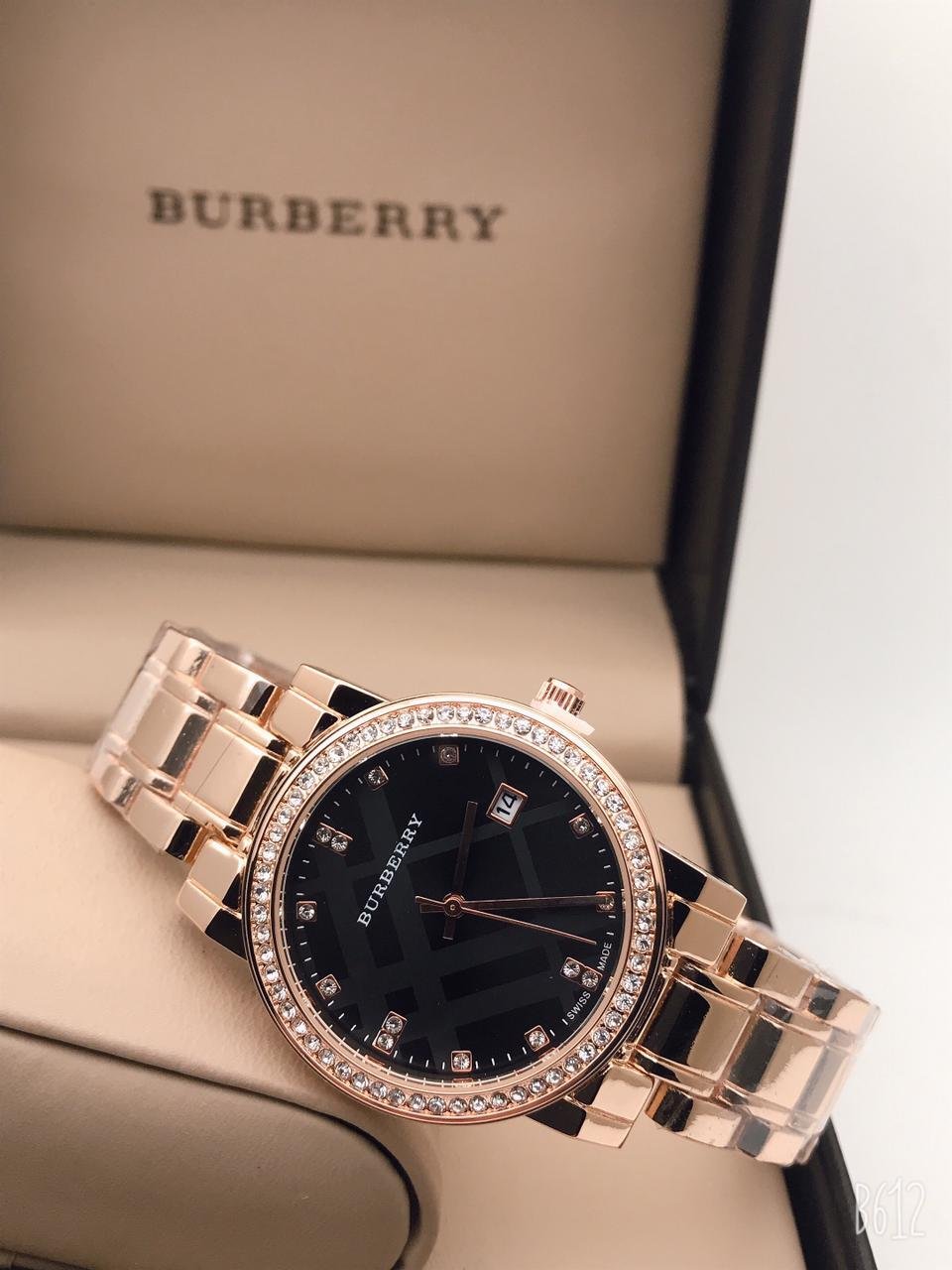 Burberry Black Dial Analog Quartz Gold Chain Metal Watch For Women’s