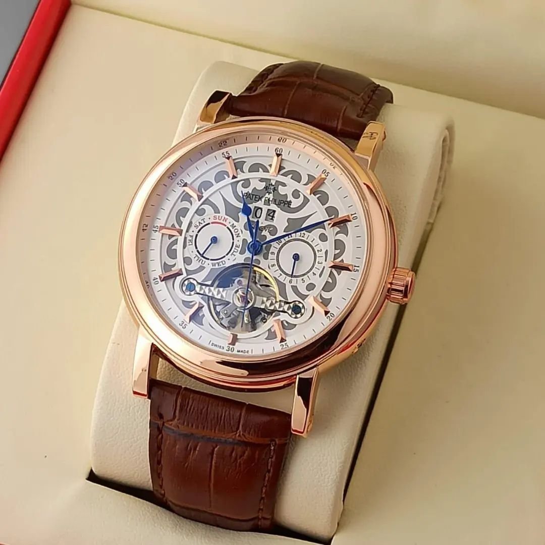 Patek Philippe Tourbillon Brown Leather Belt Automatic Movement Watch