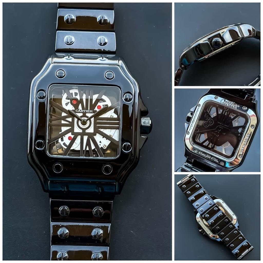 Casual Cartier Transparent Square Black Dial Quartz Analog Men's Watch