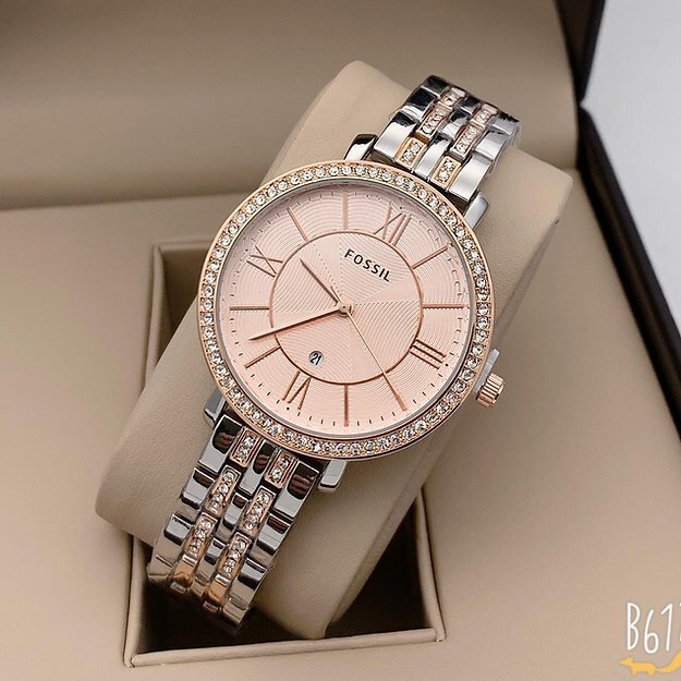 Fossil Rose Gold Dial Dimonds Watch For Women
