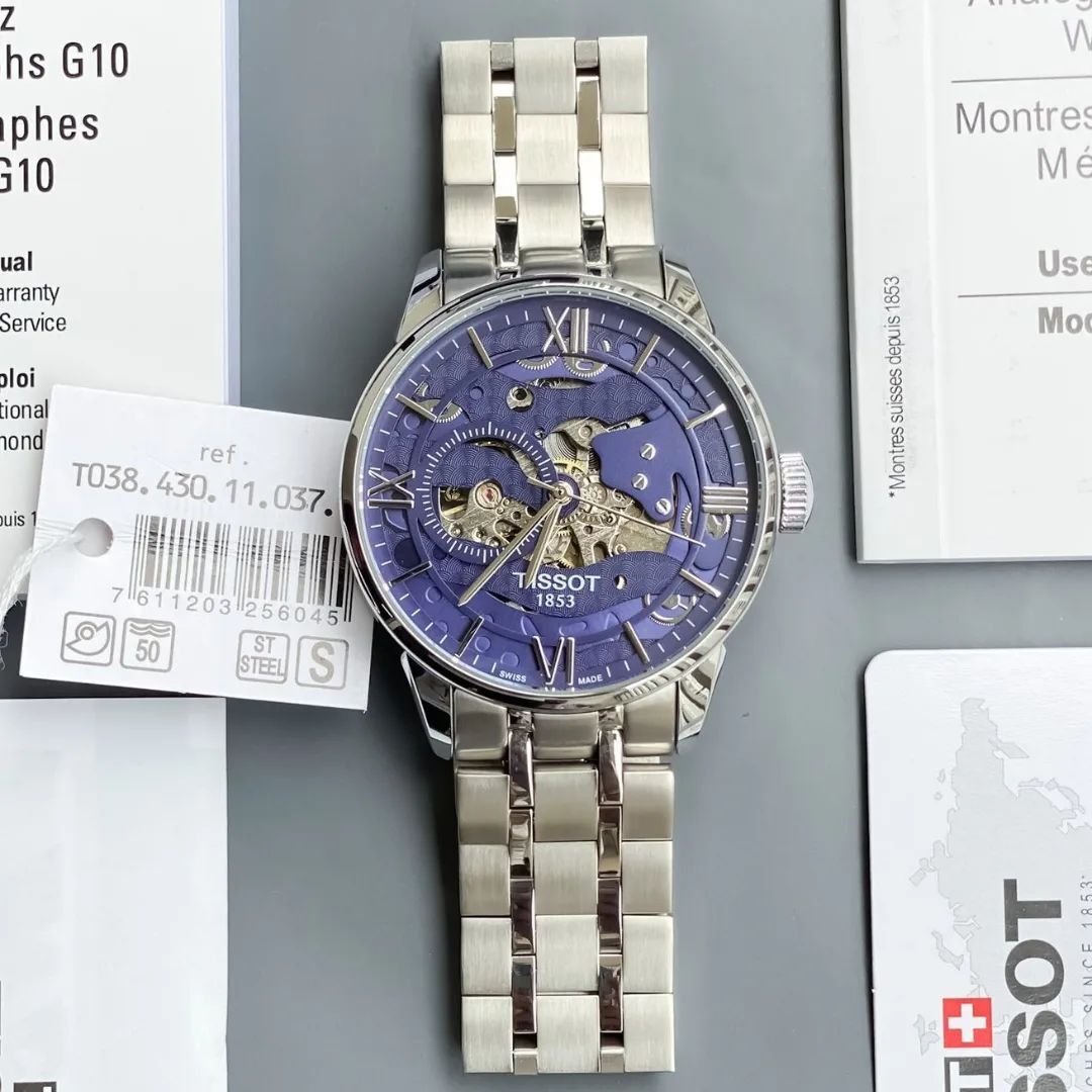 Tissot Navy Blue Dial Full Automatic Silver Belt Men's Watch