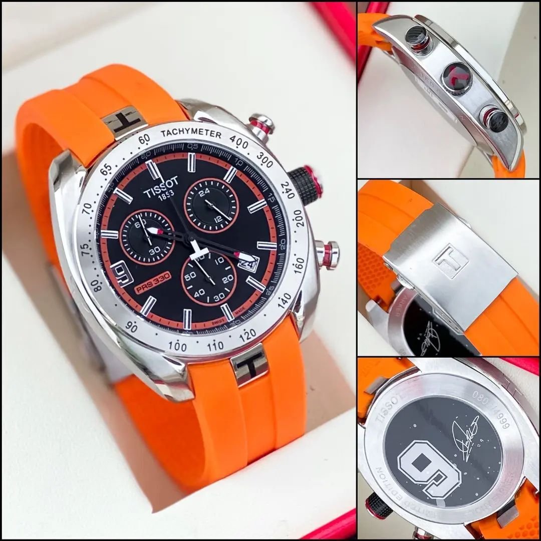 Tissot Black Dial Chronograph Rubber Belt Watch For Men