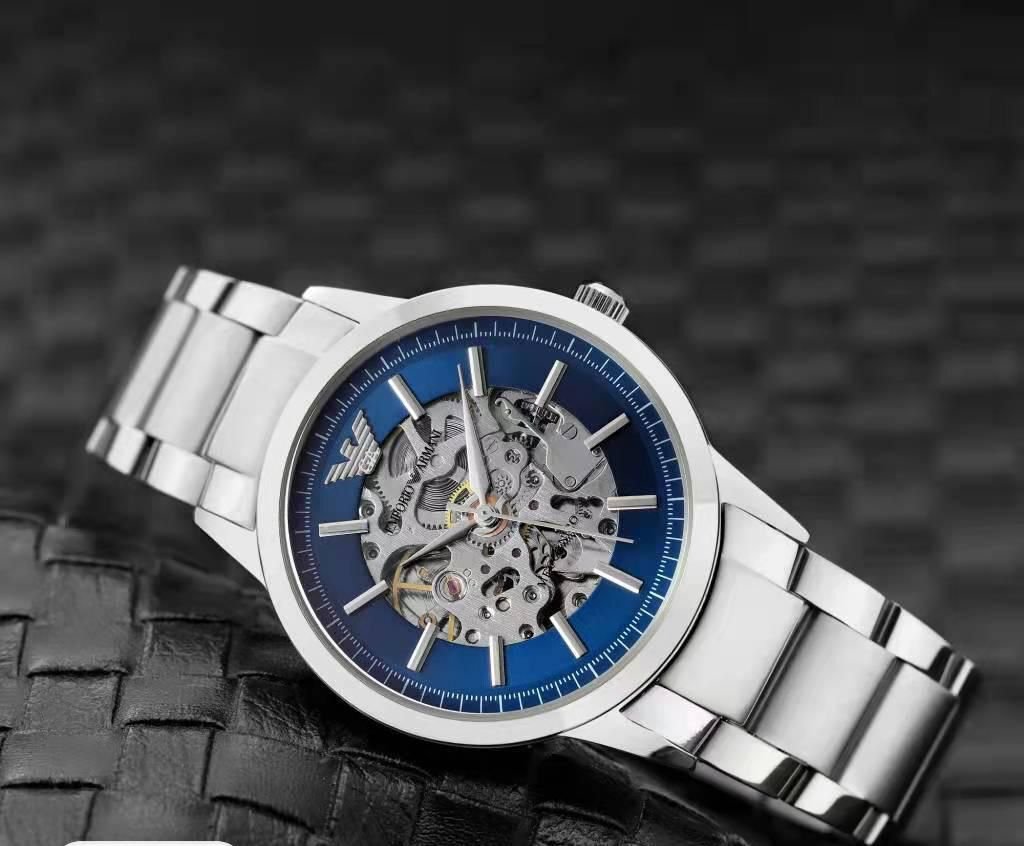 Emporio Armani Automatic Transparent Silver Metal Strap Men's Watch