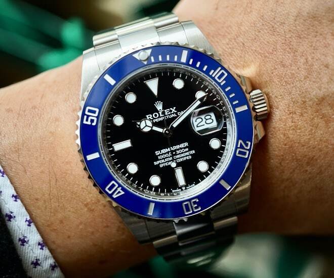 Rolex Submariner Silver Metal Strap With Blue Bezel Men's Watch
