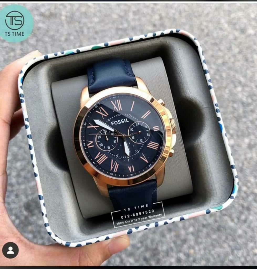 Fossil Navy Blue Leather Belt Men's Watch In Gold
