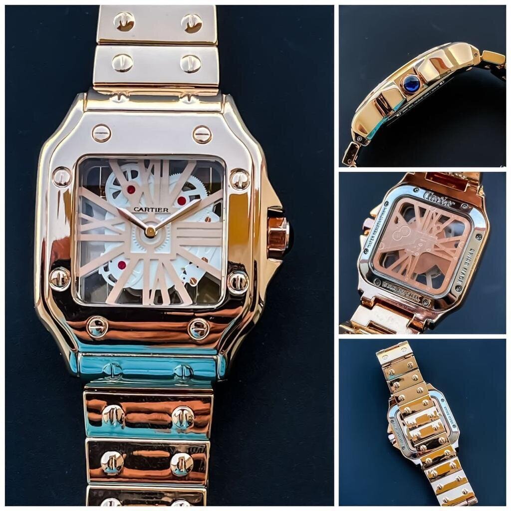 Spectacular Cartier Transparent Rose Gold Square Dial Quartz Analog Men's watch
