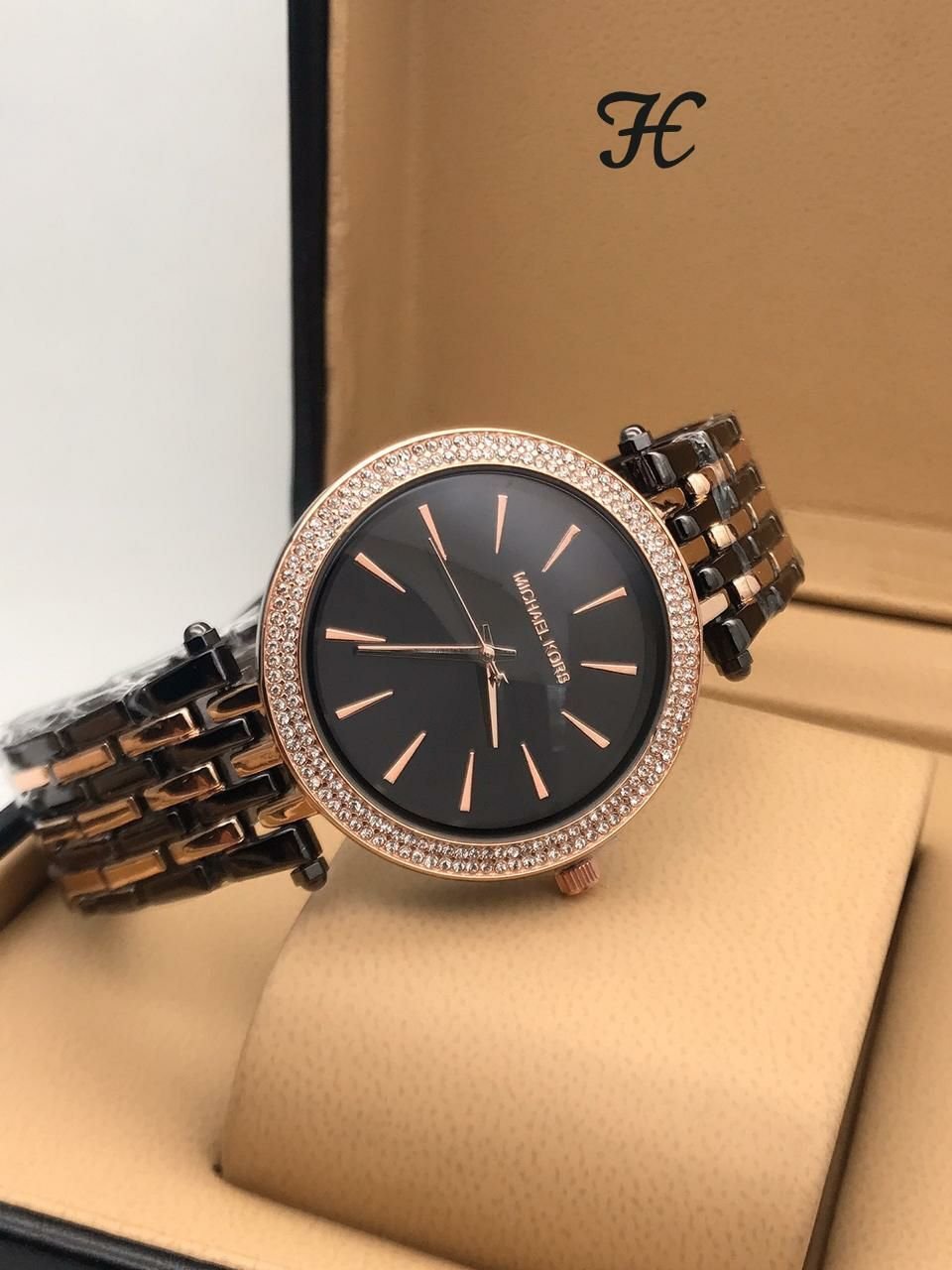 Michael Kors Diamond Studded Black Metal Strap Women’s Watch