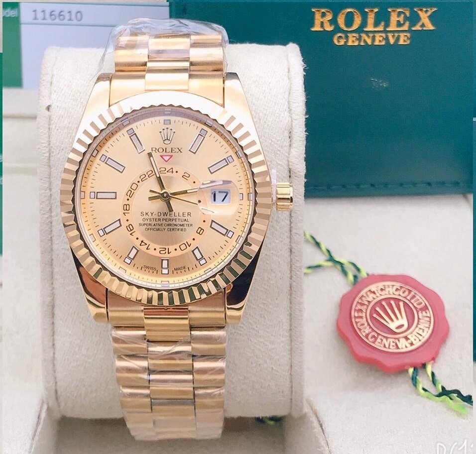 Marvellous Rolex Gold Dial Metal Belt Analog Quartz Movement For Men