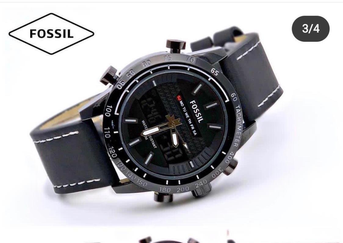 Fossil Black Leather Belt Digital Watch For Men