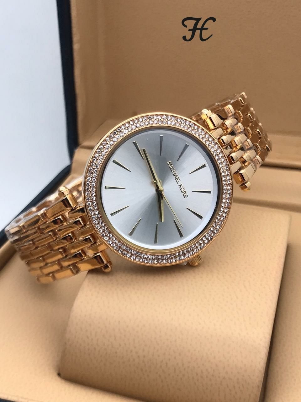 Michael Kors Diamond Studded White Dial Watch For Women