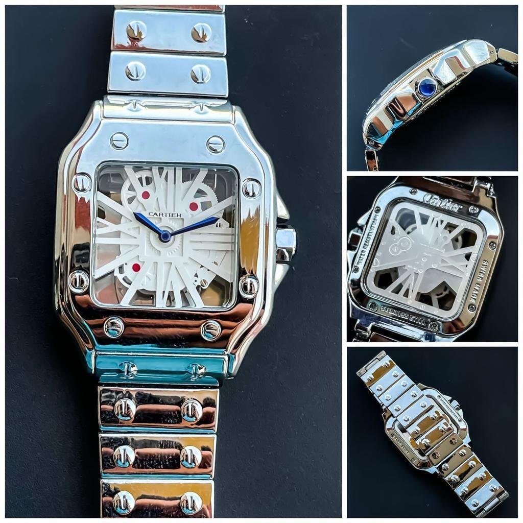 Classic Cartier Transparent Square Silver Dial Quartz Analog Men's watch