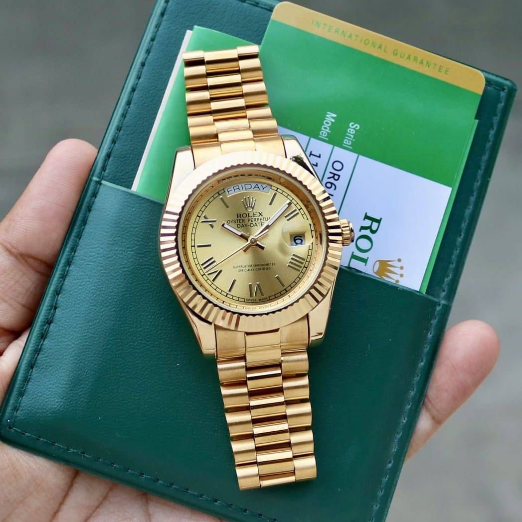 Rolex Premium Gold Metal Strap Gold Bezel Watch For Men
