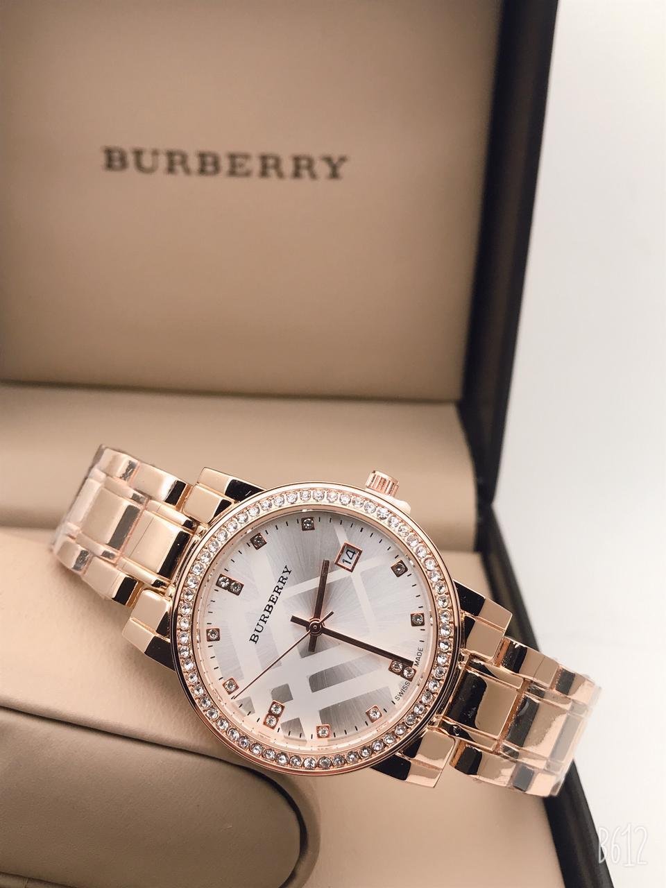 Burberry White Dial Diamond Stud Analog Quartz Chain Metal Women Watch