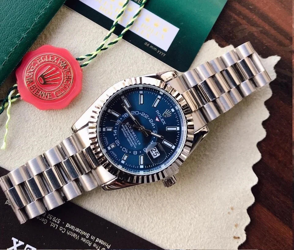 Spectacular Rolex Blue Dial Metal Belt Analog Quartz Movement For Men's watch