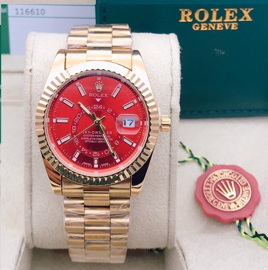 Stylish Rolex Red Dial Metal Belt Analog Quartz Movement For Men's watch
