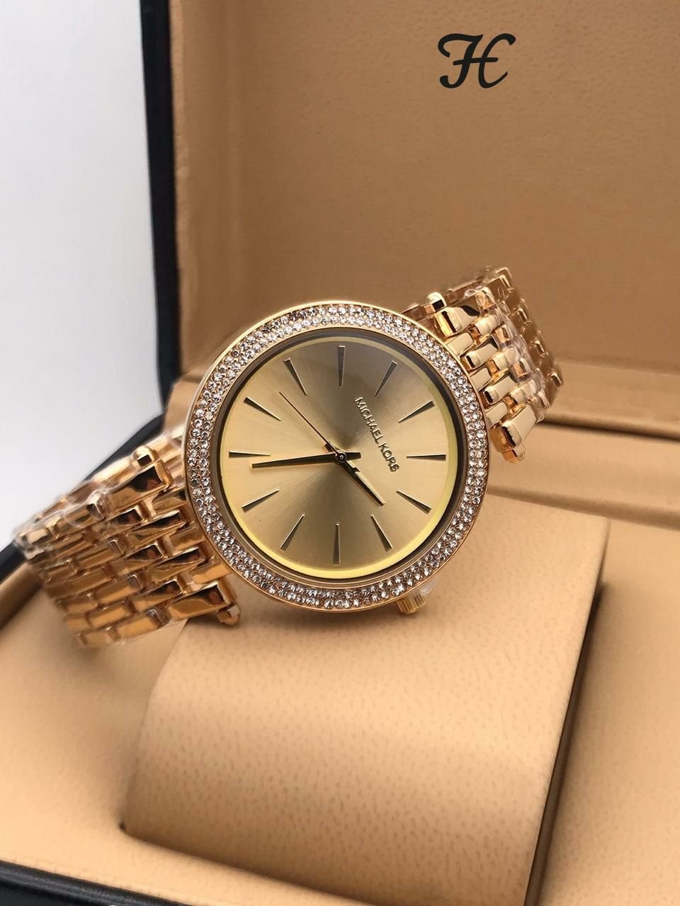 Michael Kors Diamond Studded Gold Dial Women’s Watch