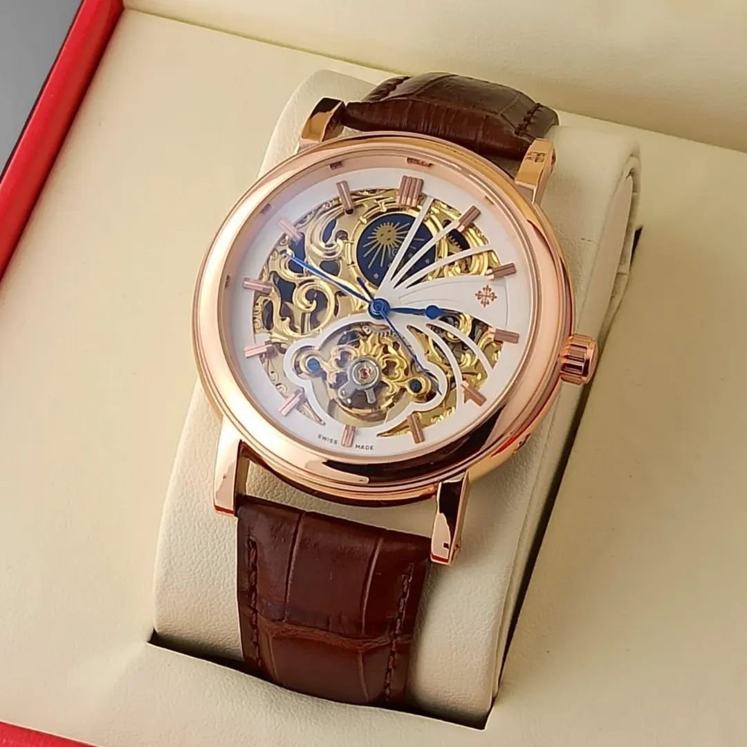 Patek Philippe Skeleton Men's Swiss Automatic Watch In Brown Belt