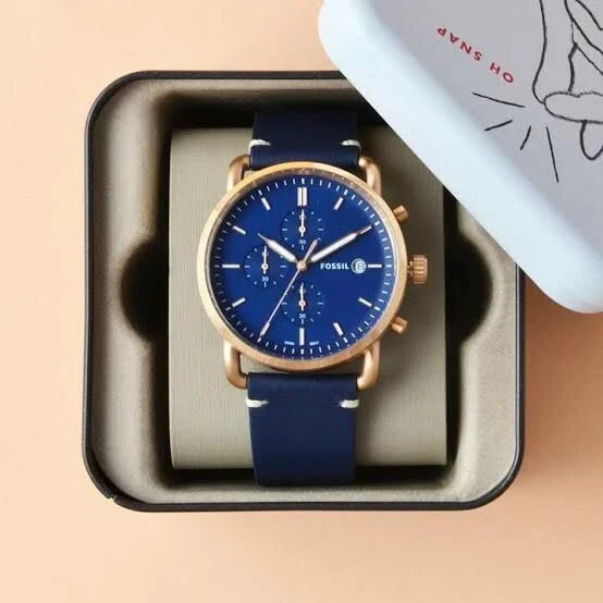 Fossil Commuter Chronograph Blue Dial Genuine Leather Strap Men's Watch
