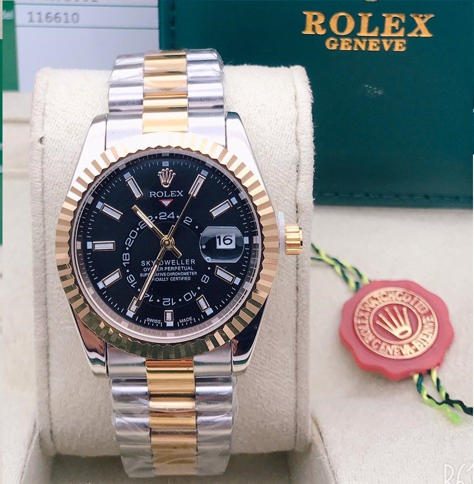 Spectacular Rolex Black Dial Metal Belt Watch For Men