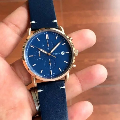 Fossil Commuter Chronograph Blue Dial Genuine Leather Strap Men's Watch