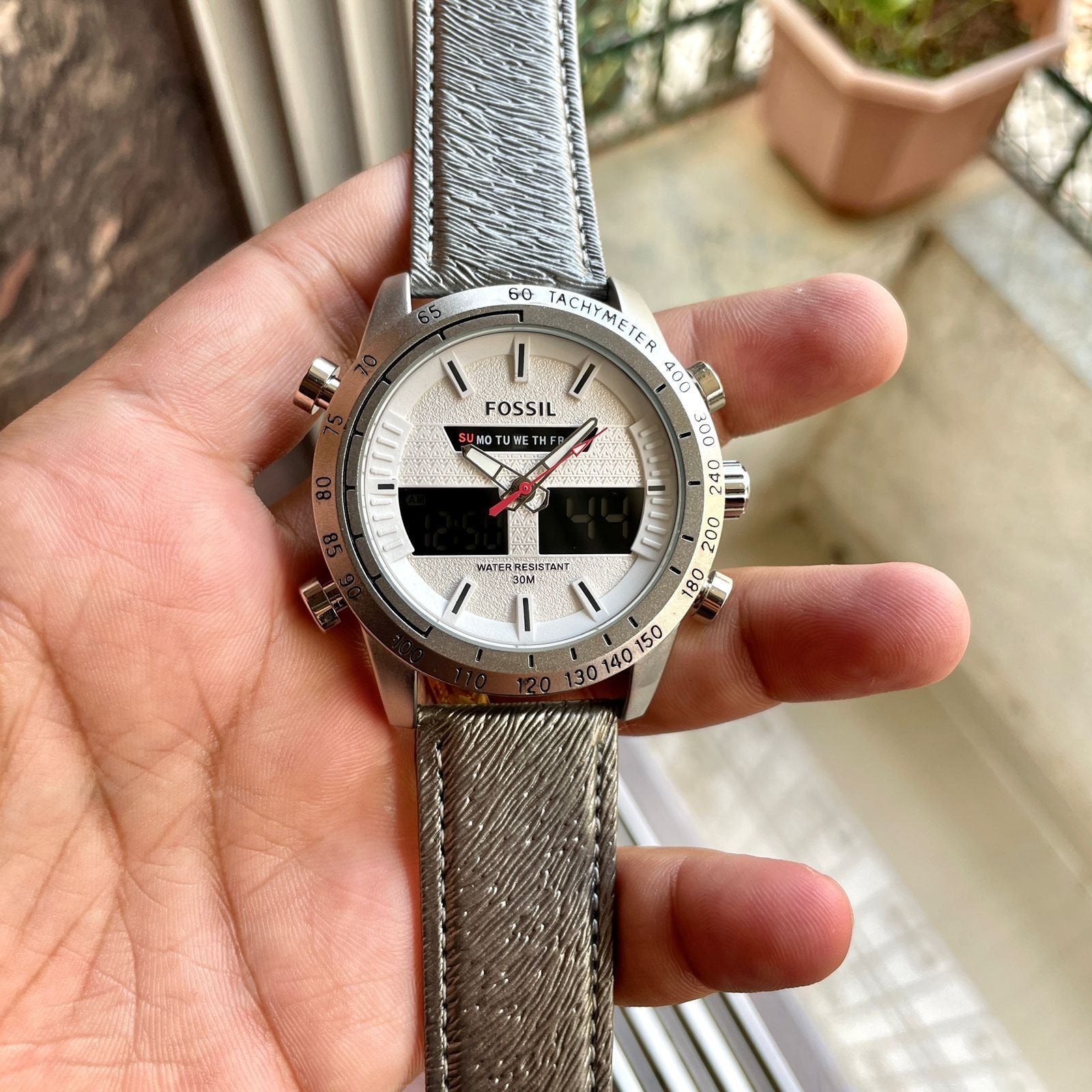 Fossil Analog With Digital Silver Bezel Men's Watch