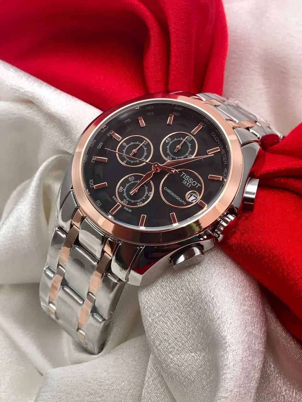 Tissot Chronograph Quartz Silver And Gold Metal Strap Men's Watch