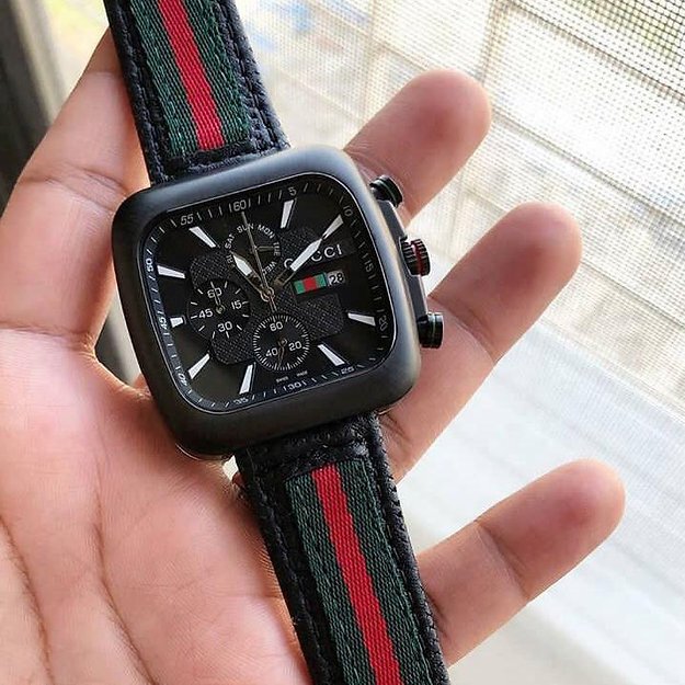Gucci Black Dial Analog Quartz Datejust Leather Belt Square Model Men's Watch