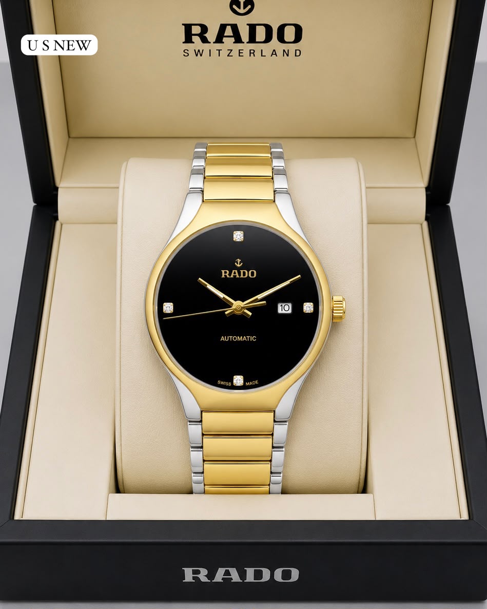 Round Luxury Premium Rado Black Gold & silver Jubile Watch