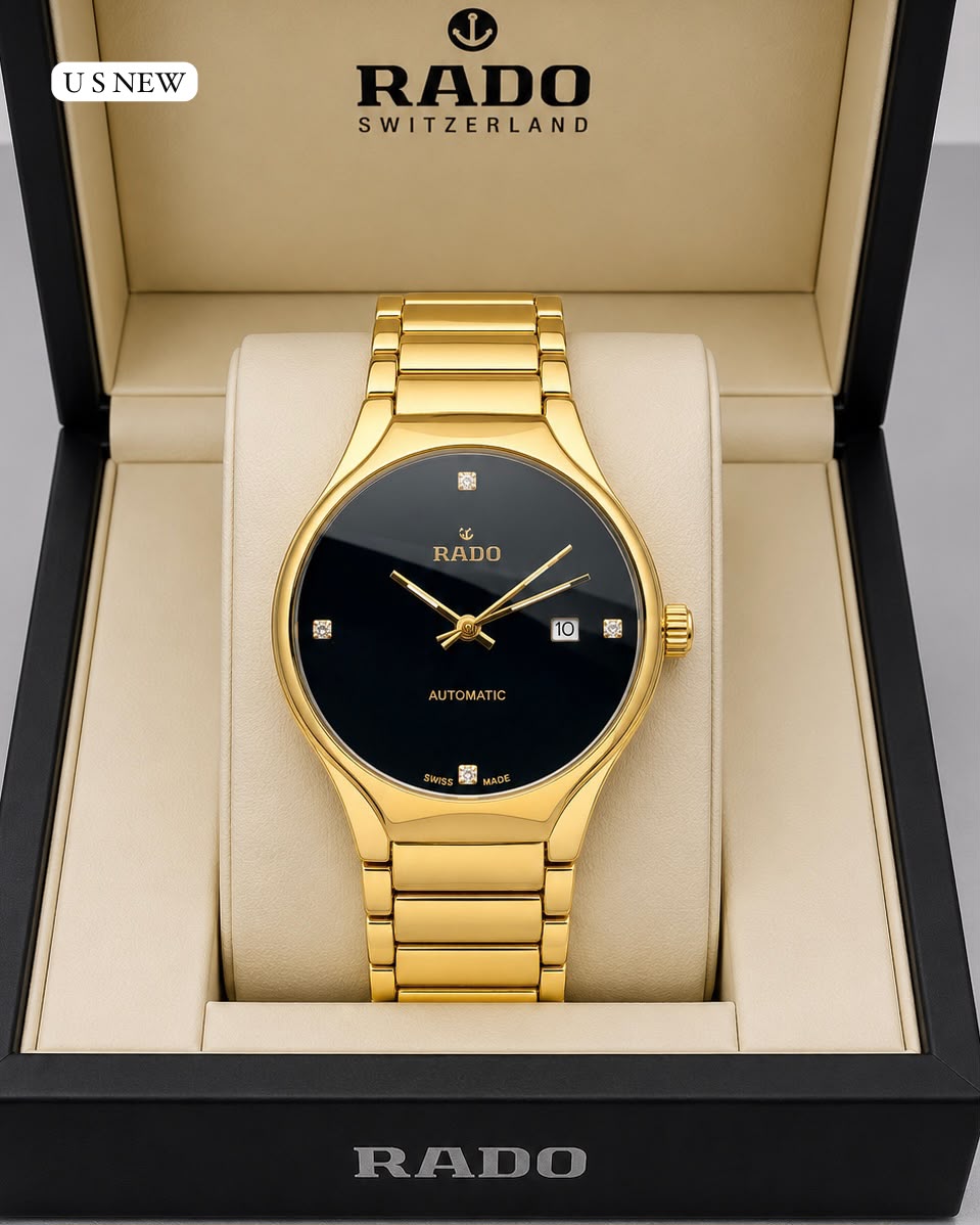 Round Luxury Premium Rado Black Gold Jubile Watch