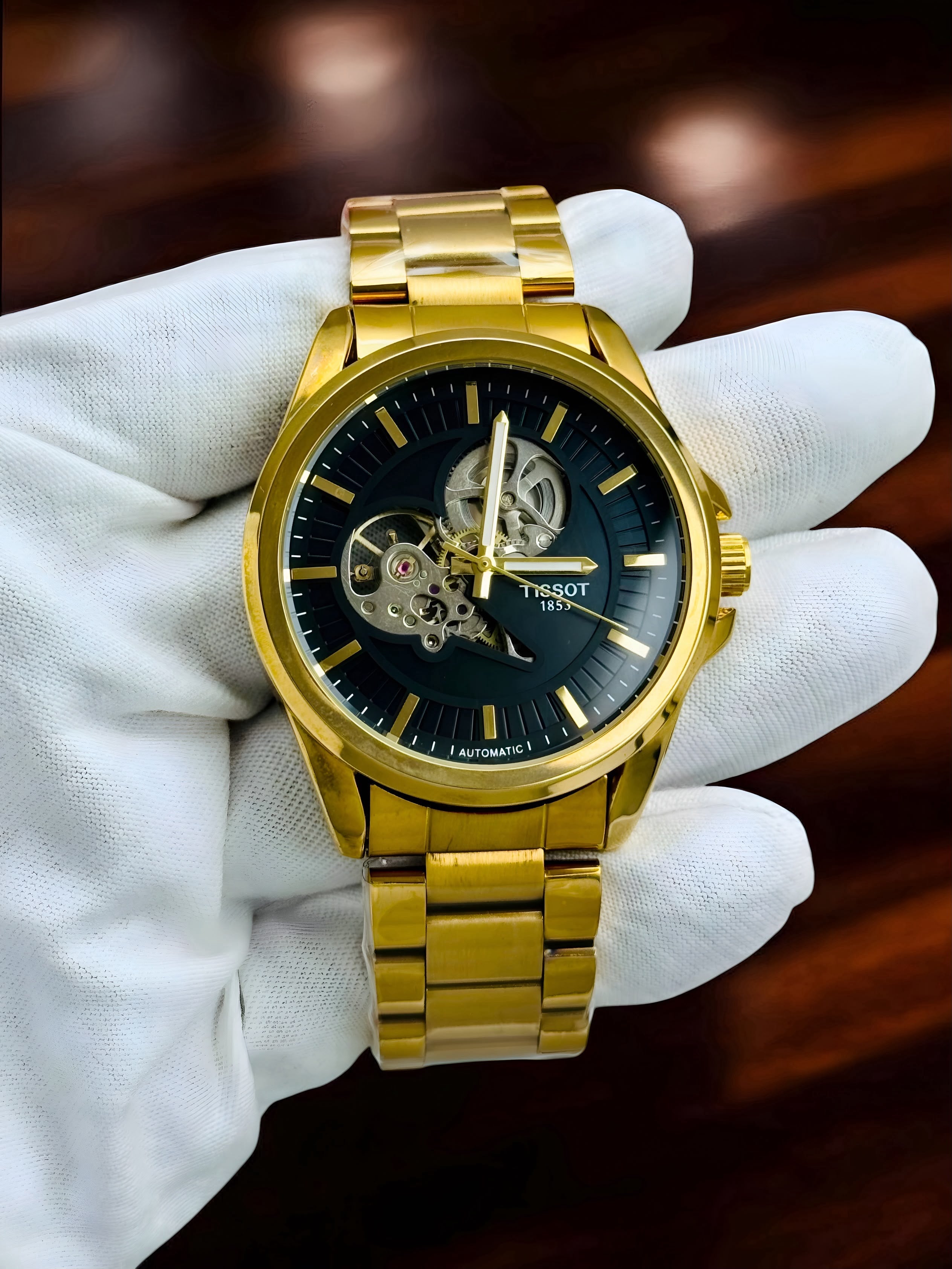 Tissot Men's Automatic Black Gold Skeleton Watch