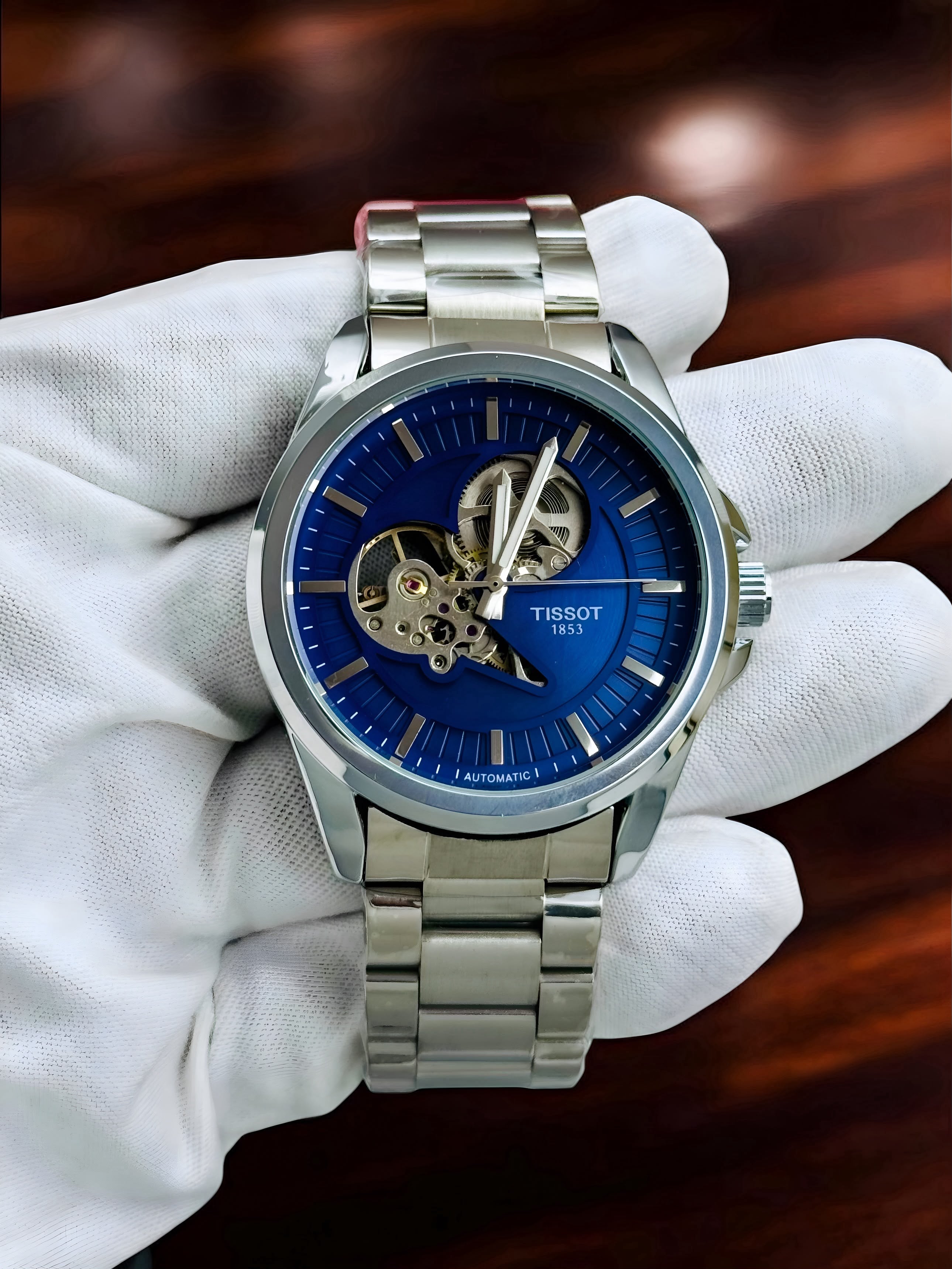 Tissot Men's Automatic Blue Silver Skeleton Watch