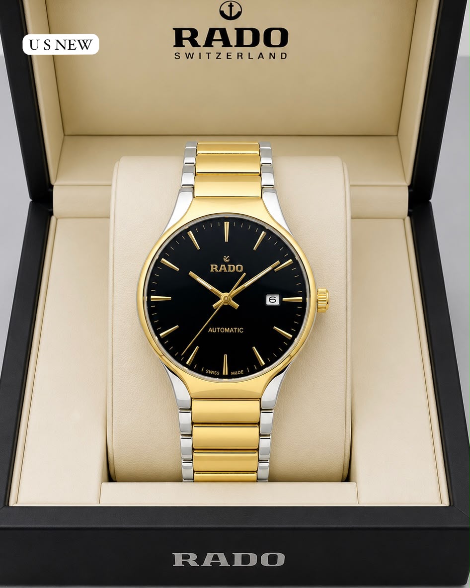 Round Luxury Premium Rado Black Gold & silver Jubile Watch