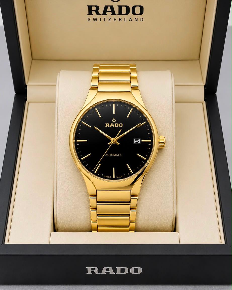 Round Luxury Premium Rado Black Gold Jubile Watch