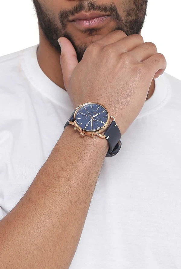Fossil The Commuter Blue Dial Blue Leather Strap Watch for Men