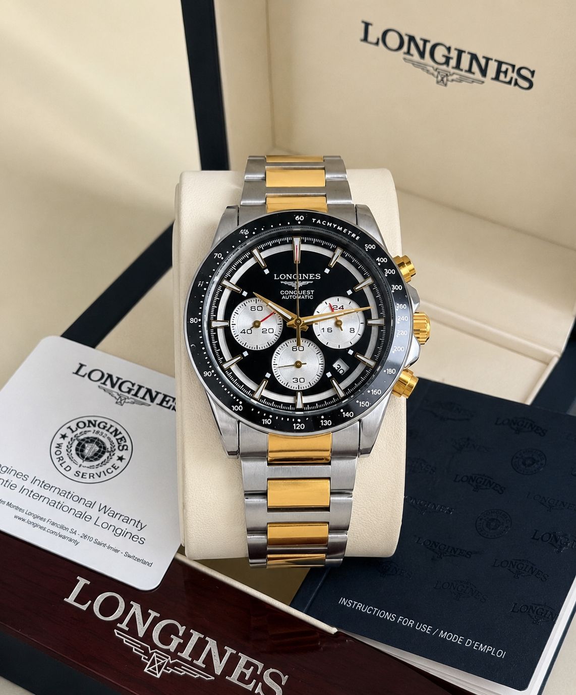 Longiness Quartz Chronograph Black Dial Men's Watch