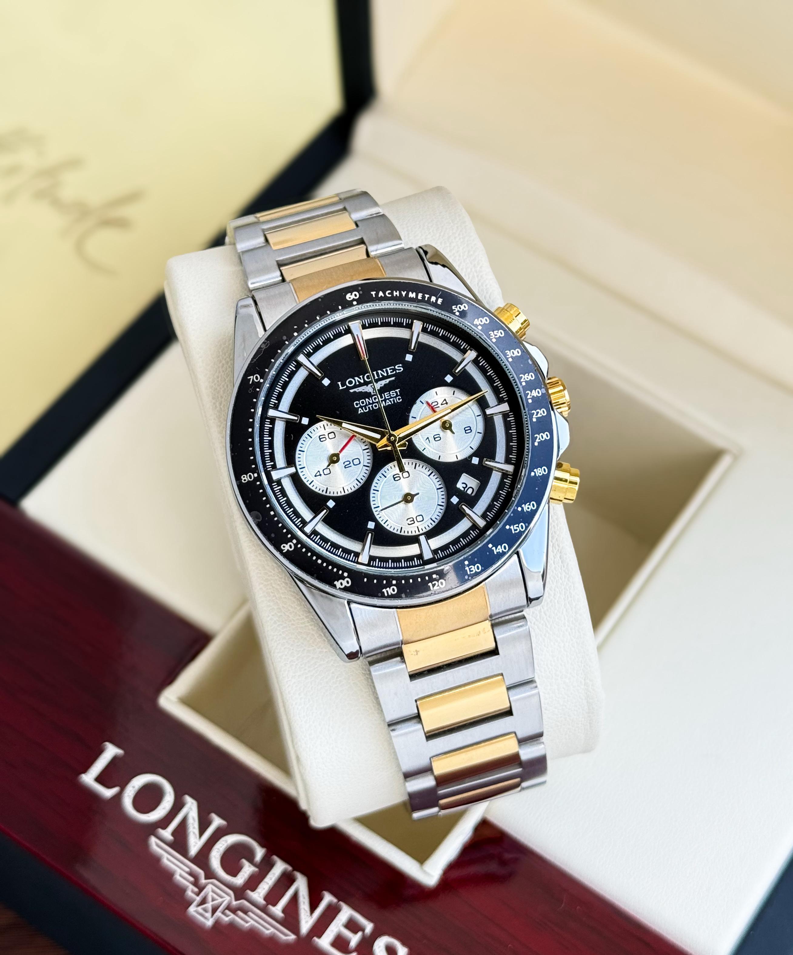 Longiness Quartz Chronograph Black Dial Men's Watch