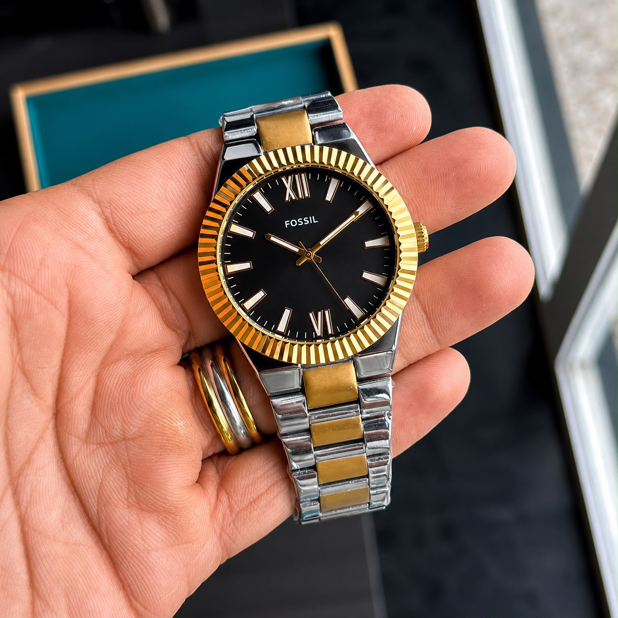 Fossil Gold Two Tone Black Dial Men's Watch