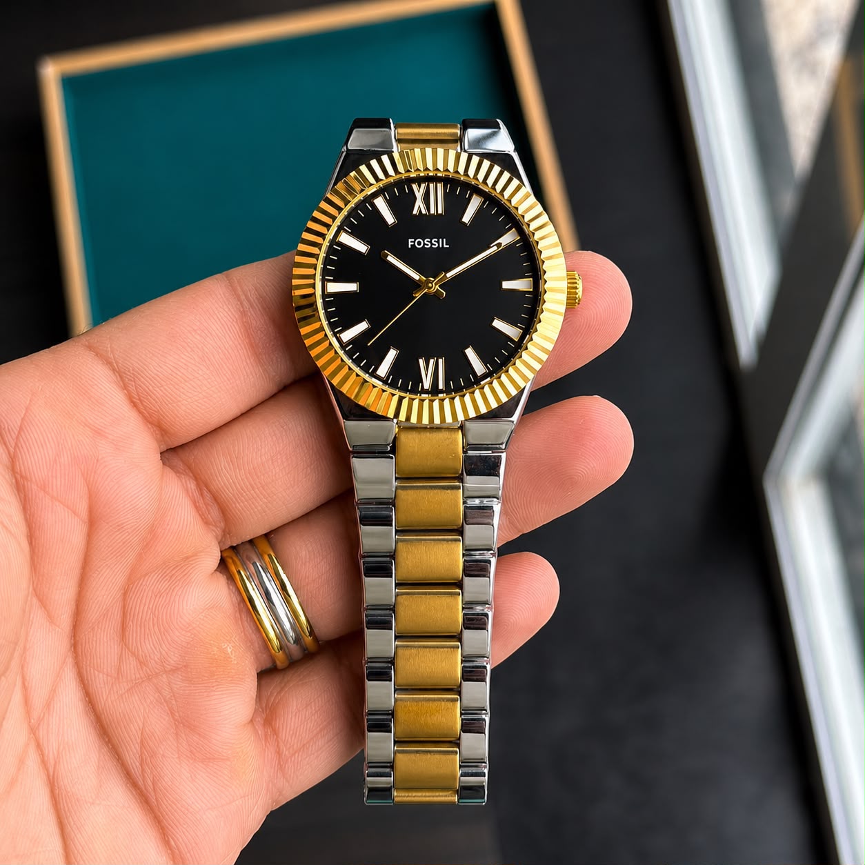 Fossil Gold Two Tone Black Dial Men's Watch