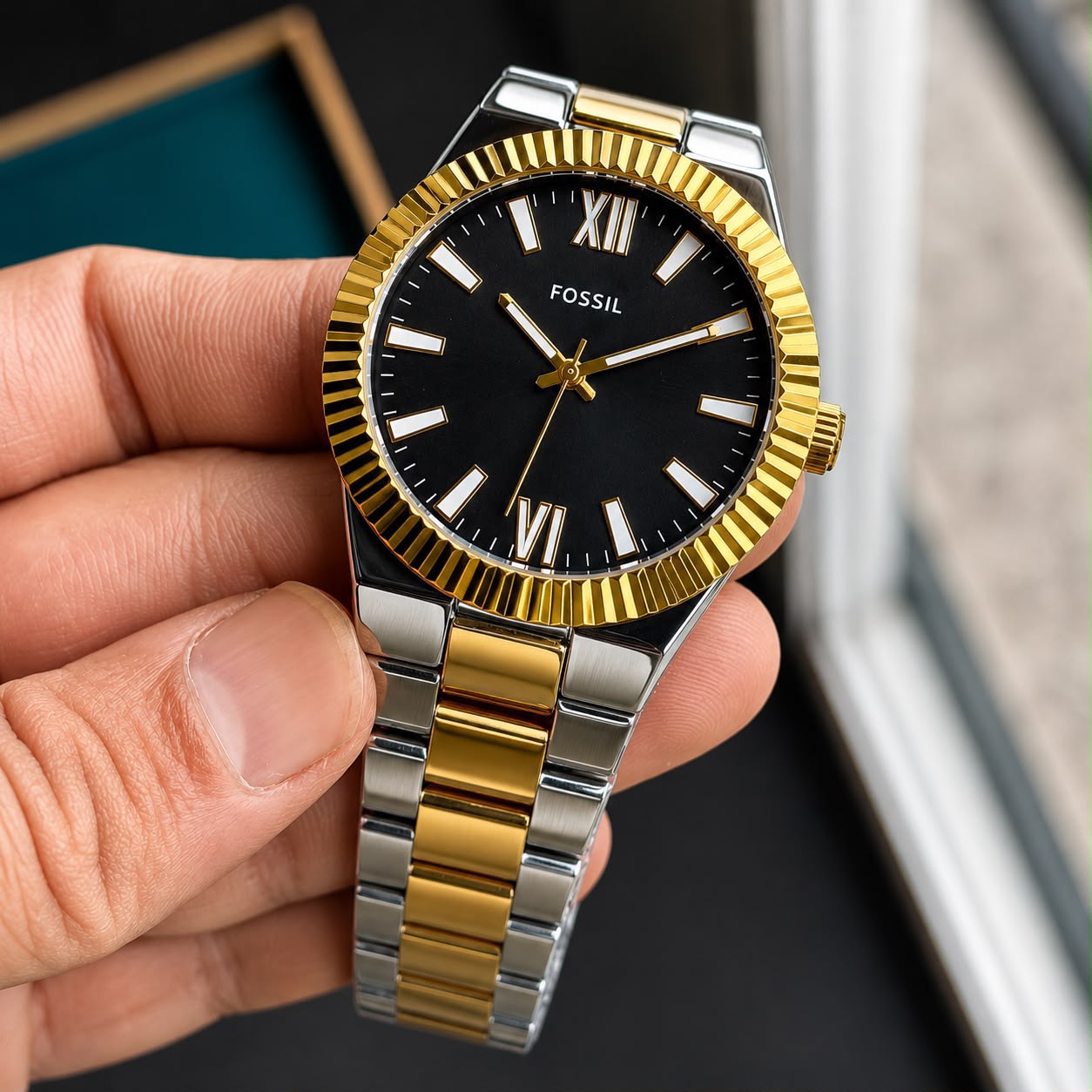 Fossil Gold Two Tone Black Dial Men's Watch