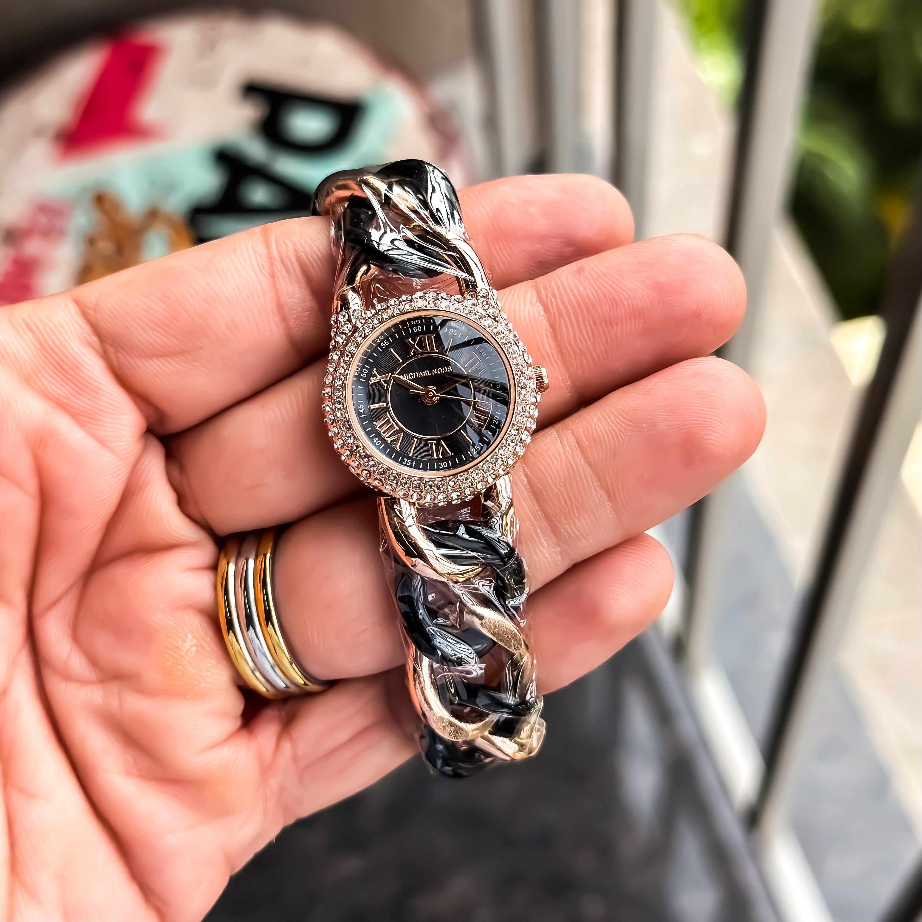 MIchael Kors Diamond Studded Rose Gold Black Women's Watch