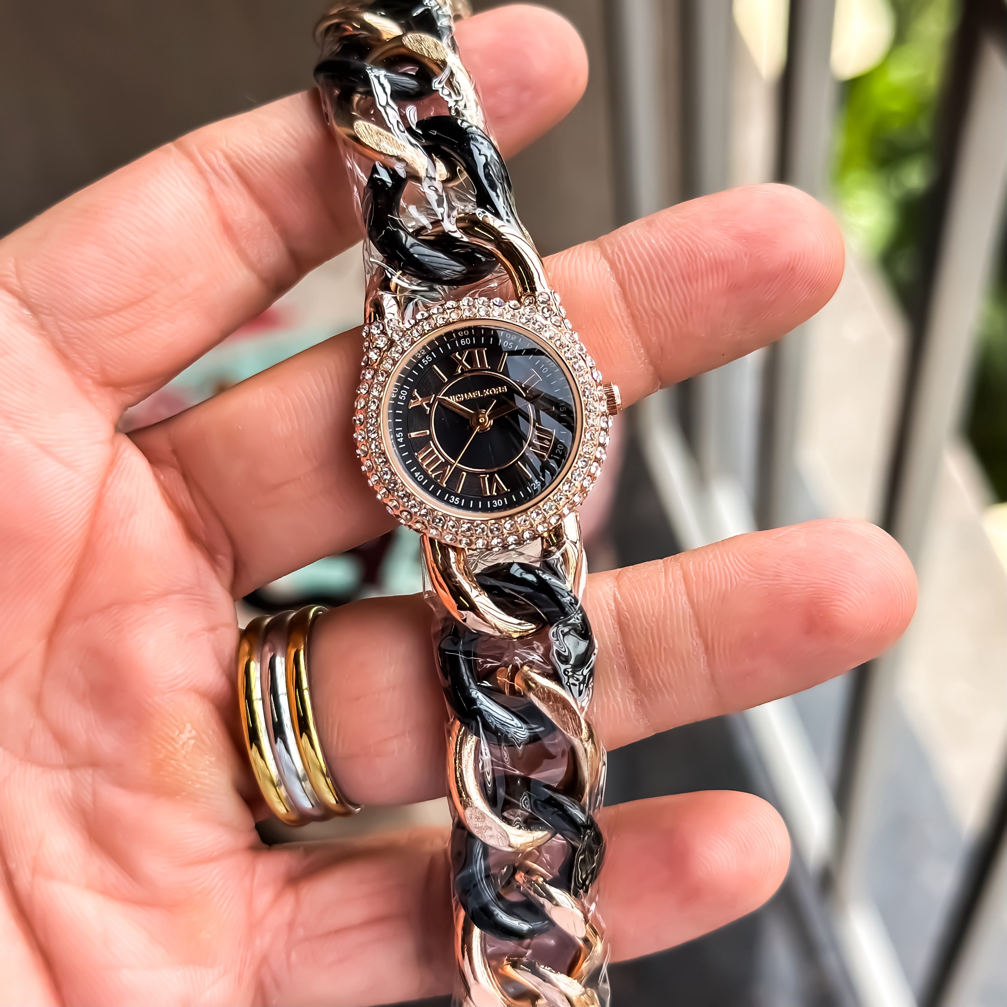 MIchael Kors Diamond Studded Rose Gold Black Women's Watch
