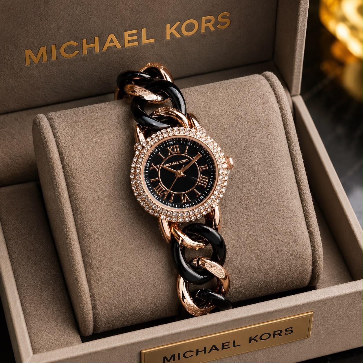 MIchael Kors Diamond Studded Rose Gold Black Women's Watch