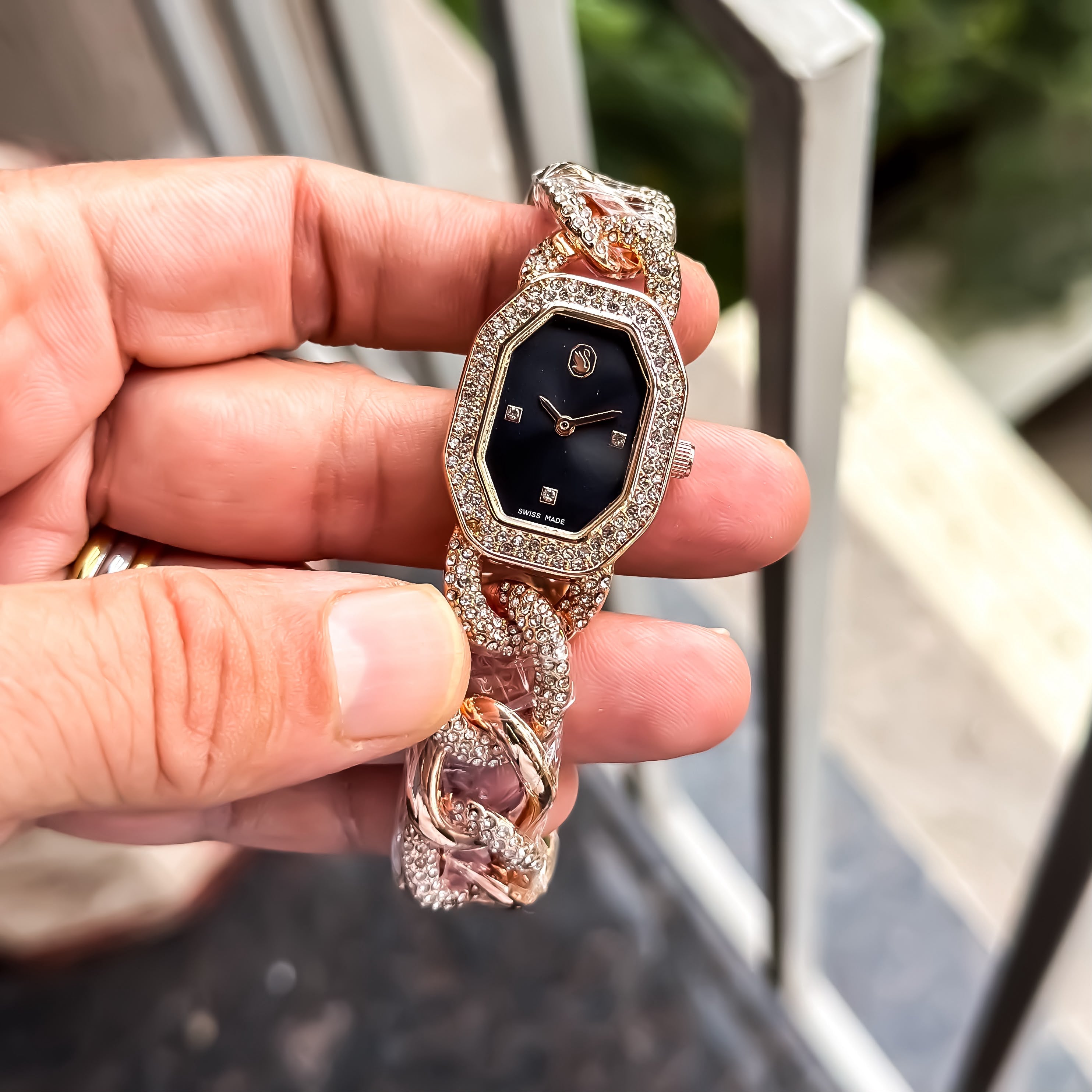 Swarovski Ladies Rose Gold Diamond Studded Watch