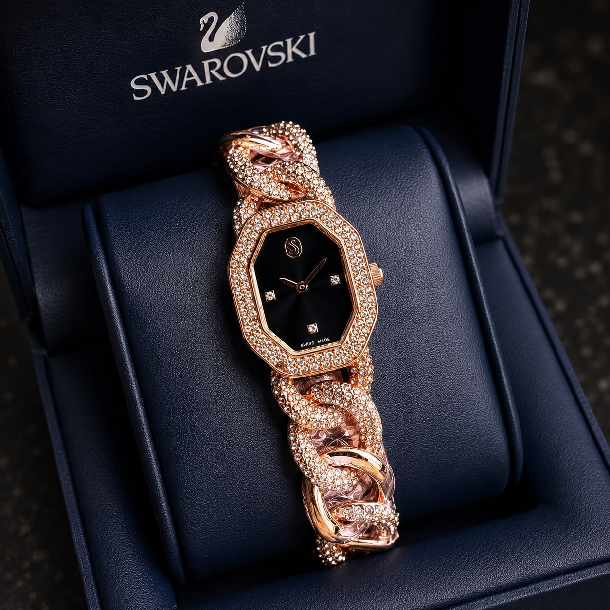 Swarovski Ladies Rose Gold Diamond Studded Watch