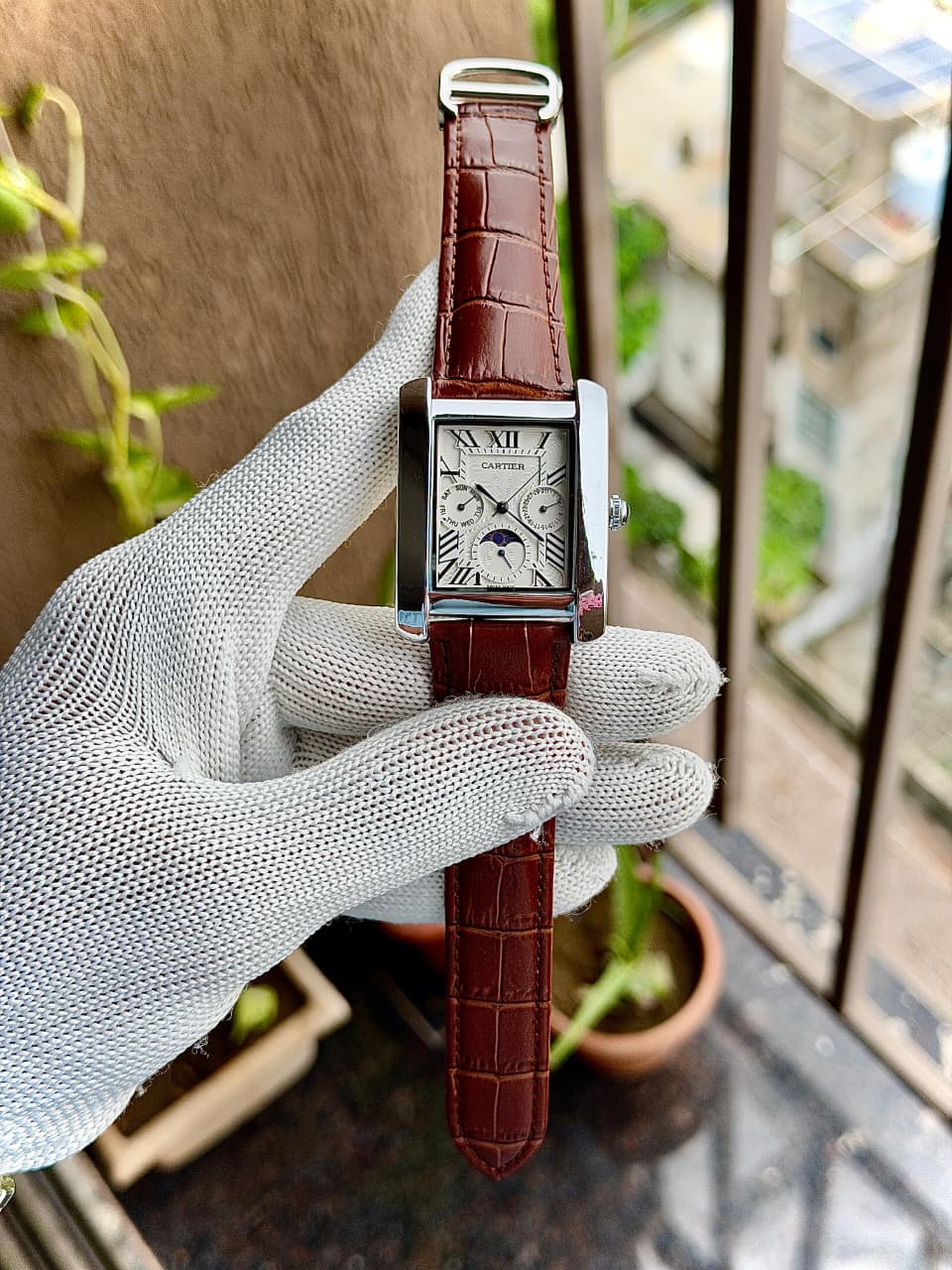 Cartier Paris Slim Brown Leather Belt Men's Watch