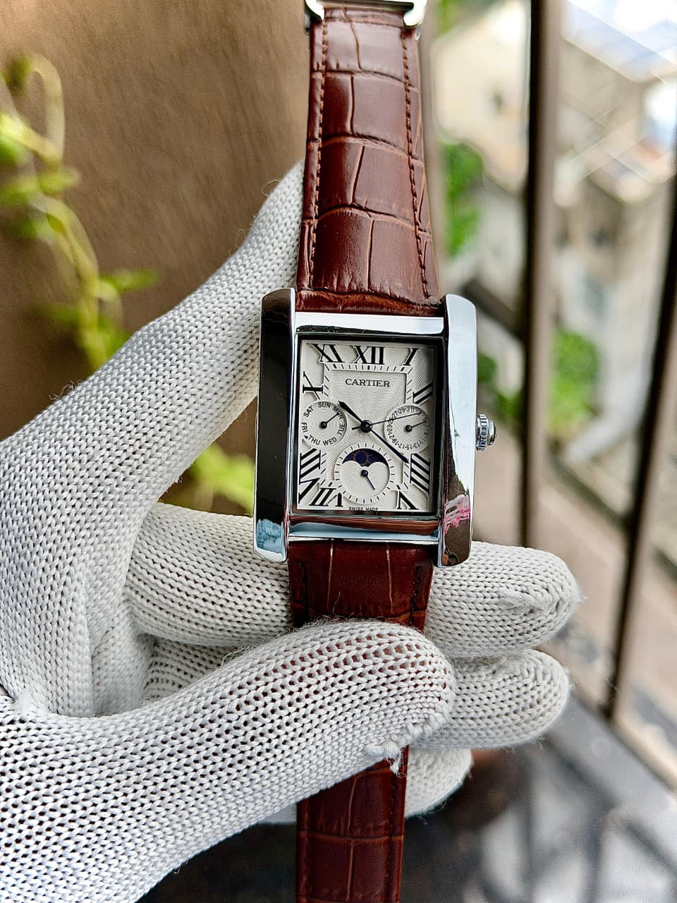 Cartier Paris Slim Brown Leather Belt Men's Watch